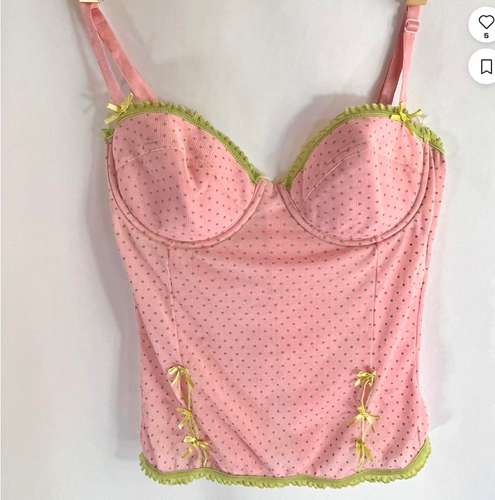 Vintage Baby Pink and Green Lingerie Bustier Top