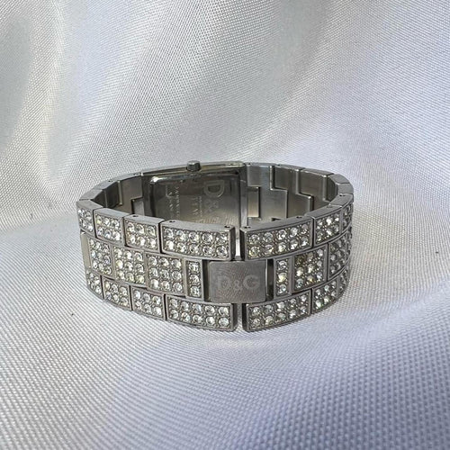 Authentic Silver Vintage Dolce and Gabbana “D & G” Full diamanté Cuban Link Watch/ Bracelet