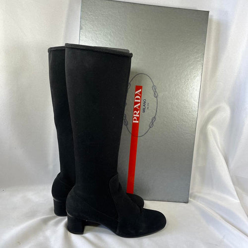 Amazing Authentic Black Wedged Platform Prada Boots size 37