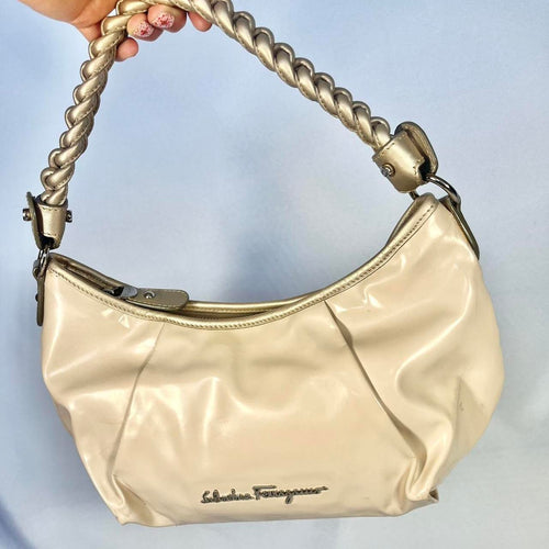 Early 2000s Salvatore Ferragamo Pale Pink Braided Handle Handbag, Dustbag included