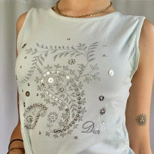 Load image into Gallery viewer, Authentic Baby Blue Christian Dior Paisley “Dior” Sleeveless Top