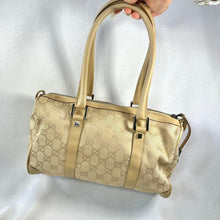 Load image into Gallery viewer, Authentic Gold and Cream Sparkly Gucci Monogram Boston Bag