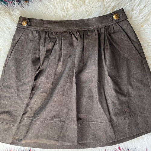 Authentic Brown/Grey Burberry Mini Skirt with Gold Buttons S/M