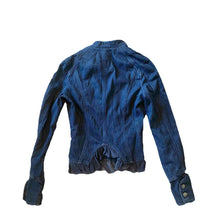 Load image into Gallery viewer, 90&#39;s Authentic Versace Denim Ruffled Blazer/ Jean top with amazing Versace Medusa head detailing