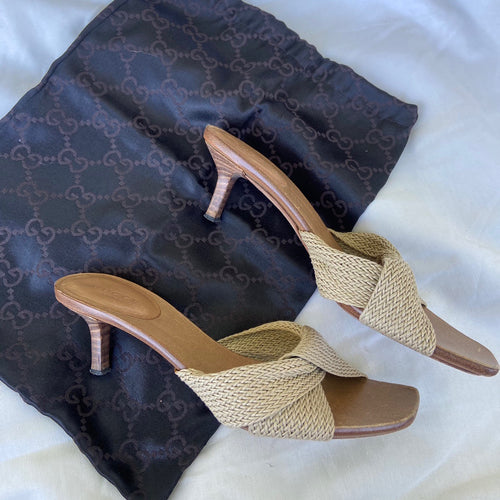 Authentic Gucci Wicker Weaved Kitten Heels