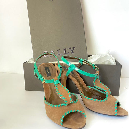 1980s Western style Vintage Bally Green and Suede Heels 37