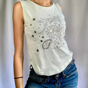Authentic Baby Blue Christian Dior Paisley “Dior” Sleeveless Top