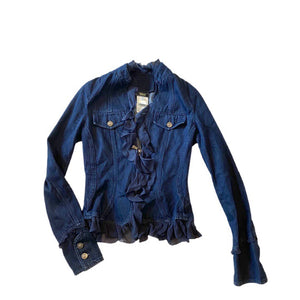 90's Authentic Versace Denim Ruffled Blazer/ Jean top with amazing Versace Medusa head detailing