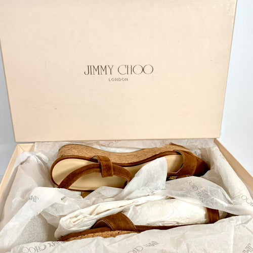 Authentic Jimmy Choo Brown Suede Platform Wedges Sandals Size 36