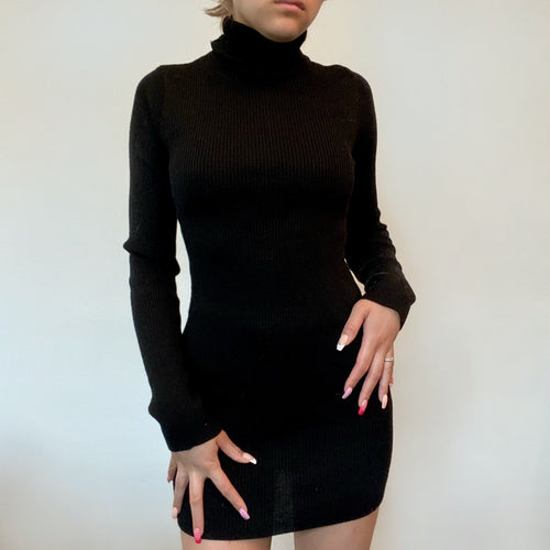 Rare 1990s Dolce & Gabbana Black Turtleneck Longsleeve Mini Dress