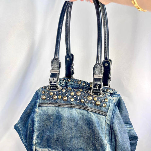 RARE Diesel Denim Embellished Purse with Unique Detailing and Structure