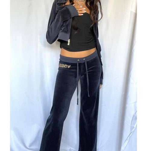 Authentic Brown Blue Blinged Out “Fun is Back” Full Juicy Couture Velour TrackSuit Size S