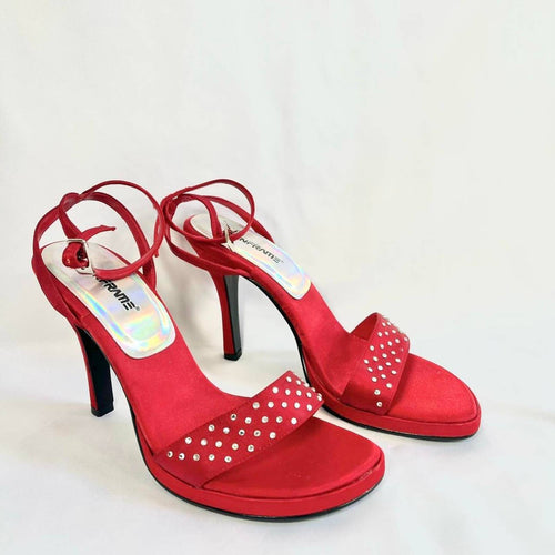 Amazing 1990s Bright Red Diamond Embellished Going Out Heels 8 1/2