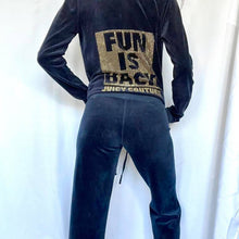 Load image into Gallery viewer, Authentic Brown Blue Blinged Out “Fun is Back” Full Juicy Couture Velour TrackSuit Size S