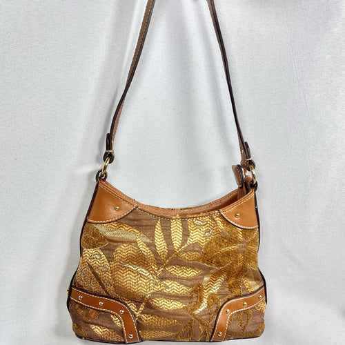 Authentic Vintage Etienne Aigner Tan and Golden Bronze Leafy Hobo Shoulder Purse