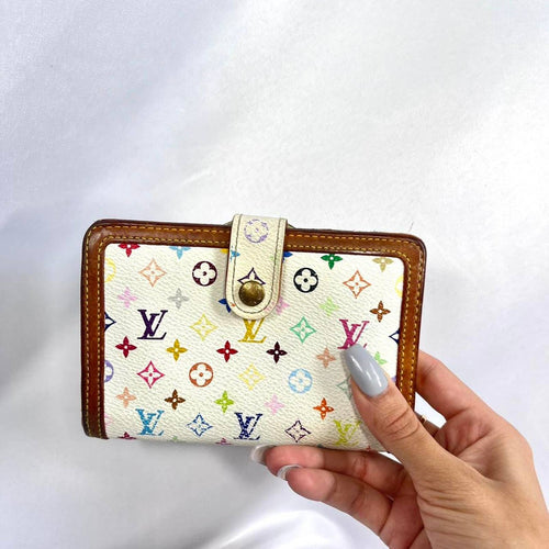 Auth Louis Vuitton Takashi Murakami White Rainbow Monogram Wallet Special Edition