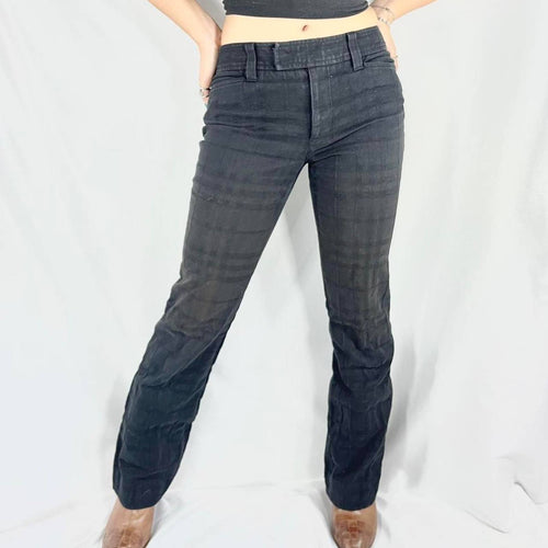 1990s Authentic Burberry London slight Flare Black Nova Check Denim Pants XS