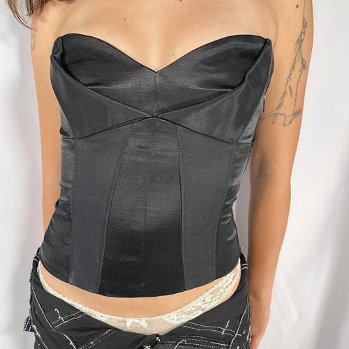 Rare One of One  Vintage Bebe Sexy Black Satin and Spandex like Material Corset Top Size XS