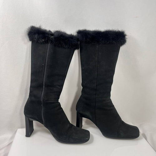 Auth 90s Moschino Fur Lined “Clueless” Suede Leather Heeled Boots Size 7 In Box