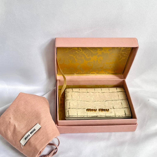 Off White Crocodile Style Leather Miu Miu Wallet/ Cardholder in Box